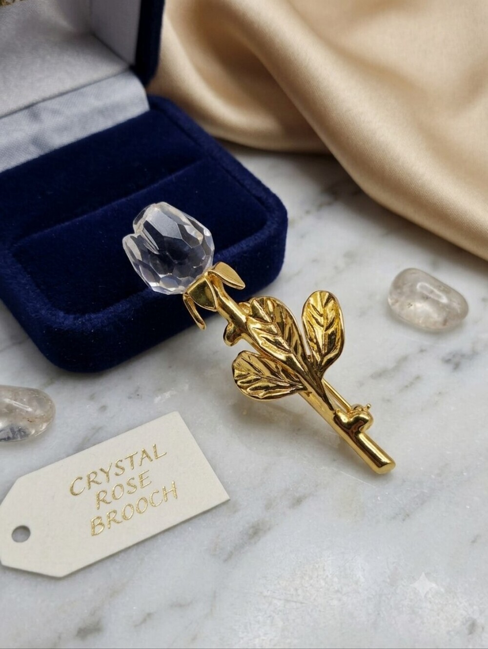 Swarovski Gold-Tone Rose Brooch with Clear Crystal Bloom